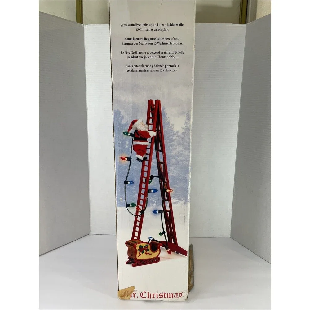 Vintage Mr. Christmas Stepping Santa Climbing Ladder Lights Plays 15 Carols